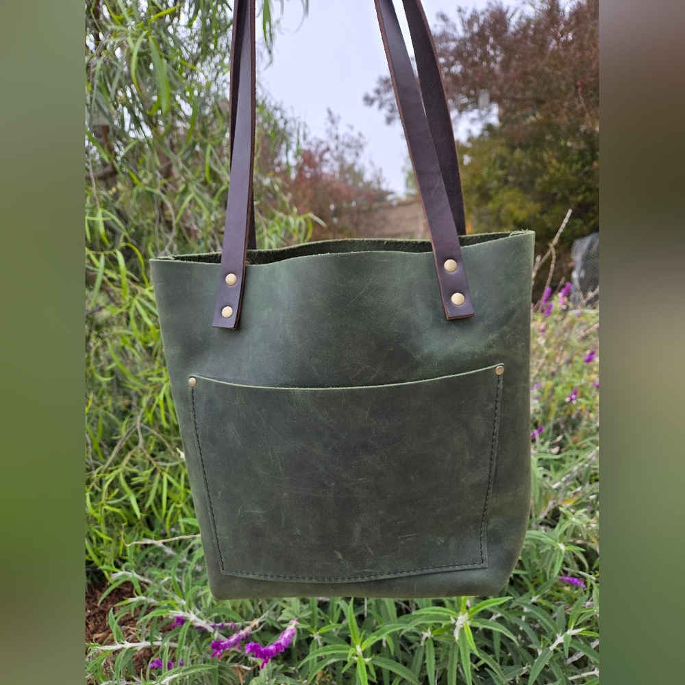 RARE Brushed Green Portland Leather Goods PLG Classic Tote Bag Shoulder Purse 🦄